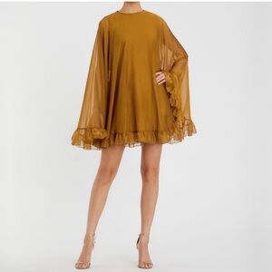 Mac Duggal Mustard Cape Sleeve Mini Dress